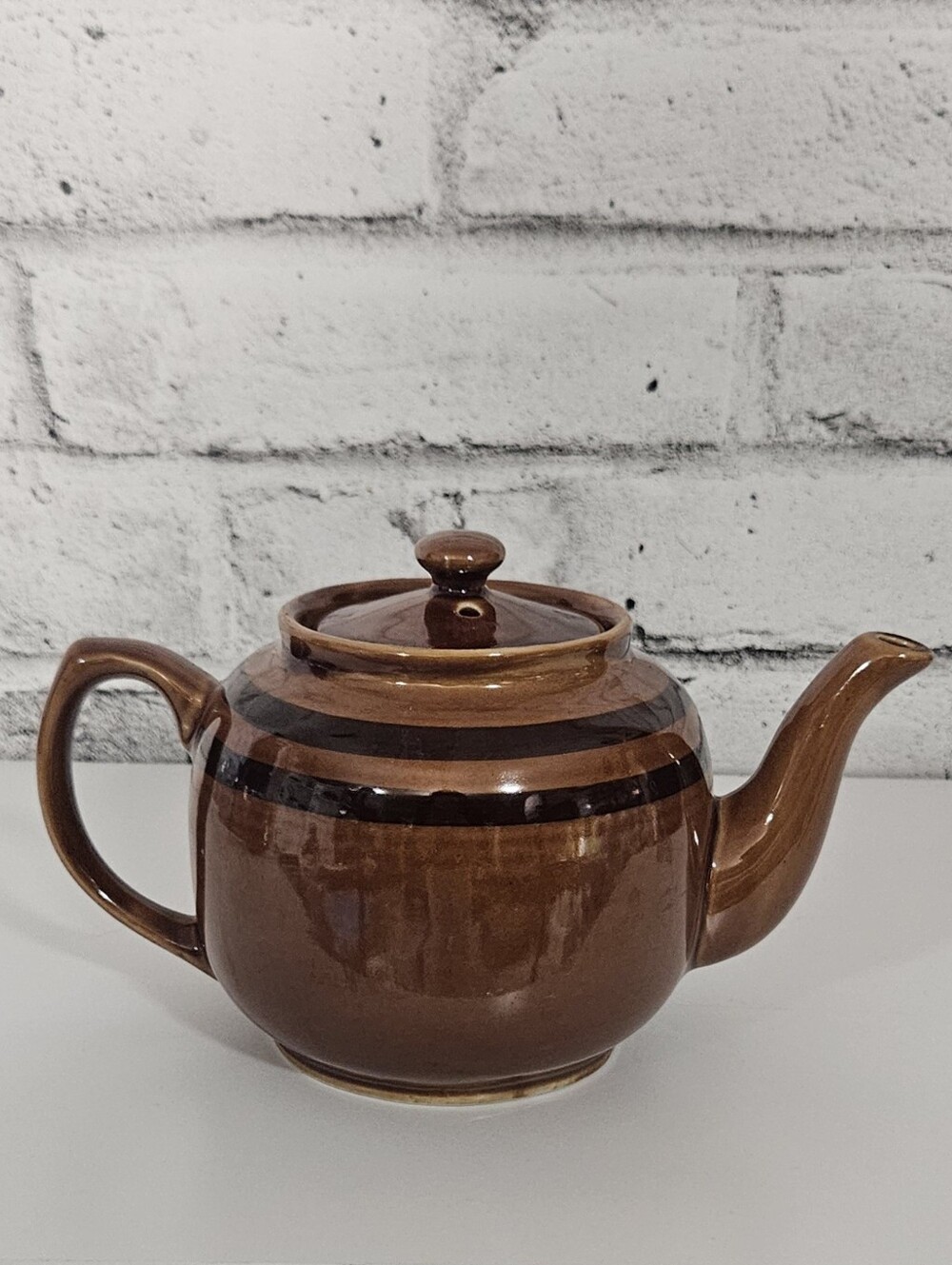 Vintage Brown Betty Style Teapot Crown Mark England Brown Glaze 9 Inch